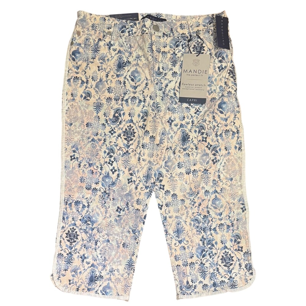 Bandolino Mandie Capri Pants Womens 10P Blue White Floral Damask Stretch Petite